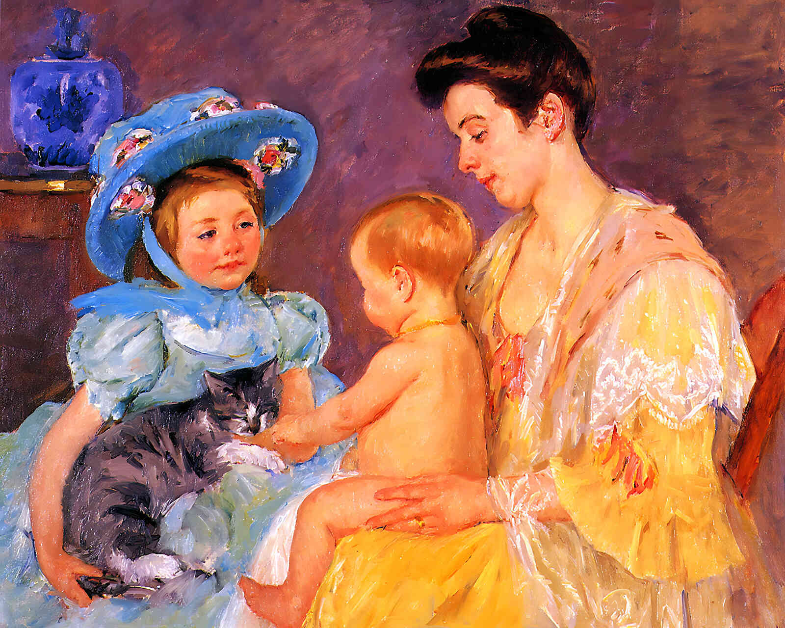 Children Playing with a Cat Painting by Mary Cassatt 8x10" Art Print - Acid Free