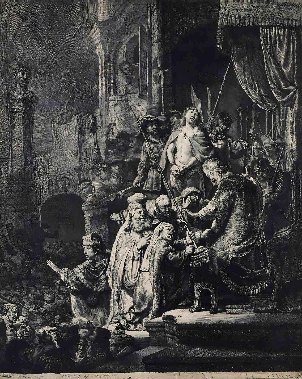 Christ Before Pilate Painting by Rembrandt 8x10" Art Print - Restored