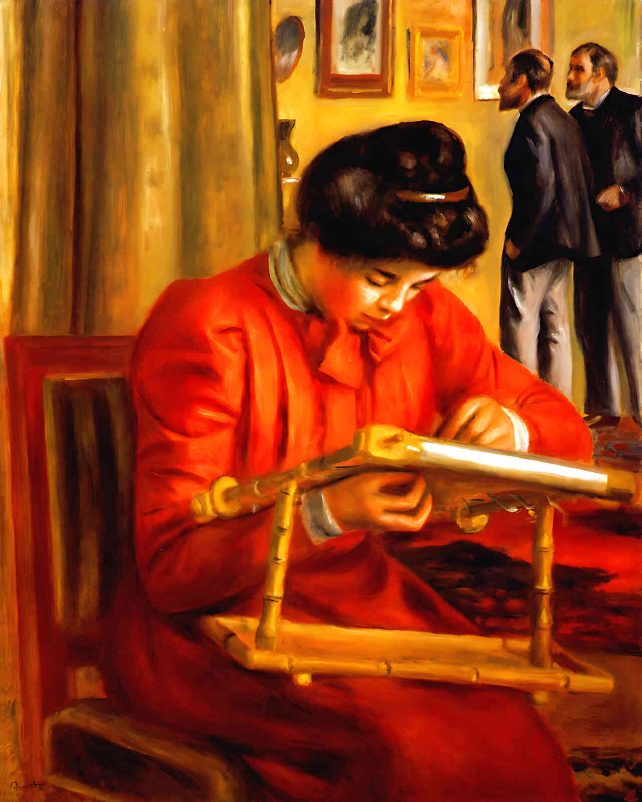 Christine Lerolle Embroidering by Pierre-Auguste Renoir 8x10" Art Print