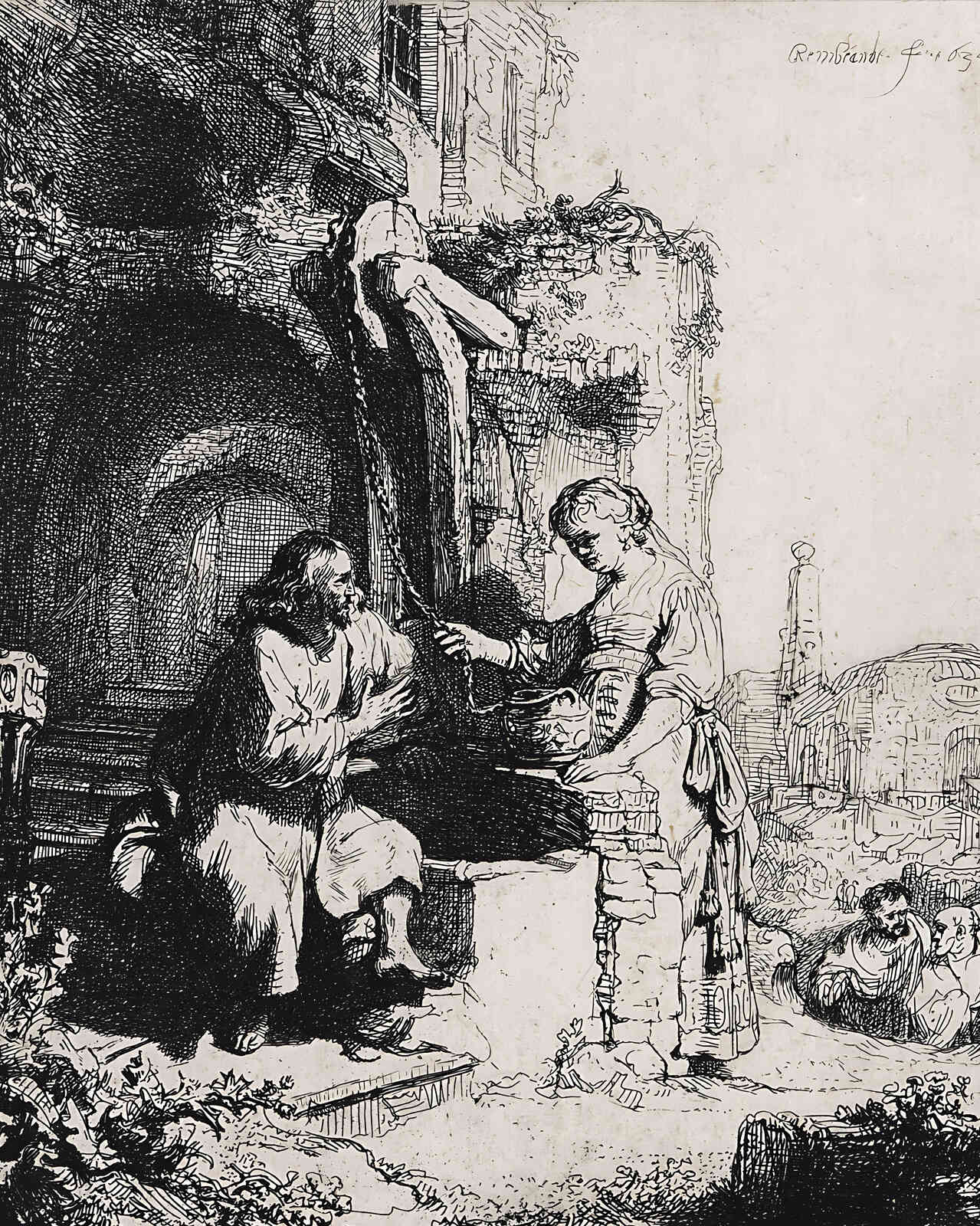 Christ and the Woman of Samaria Among Ruins by Rembrandt 8x10" Art Print