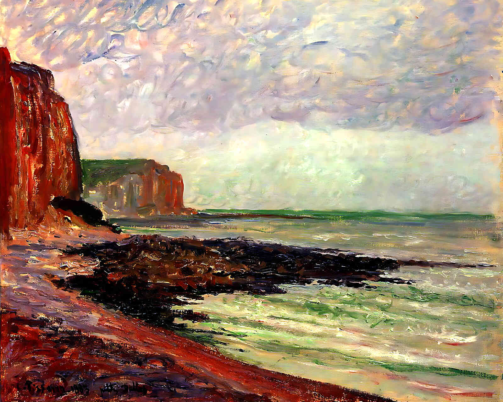 Cliffs at Petit Dalles Painting by Camille Pissarro 8x10" Art Print - Restored