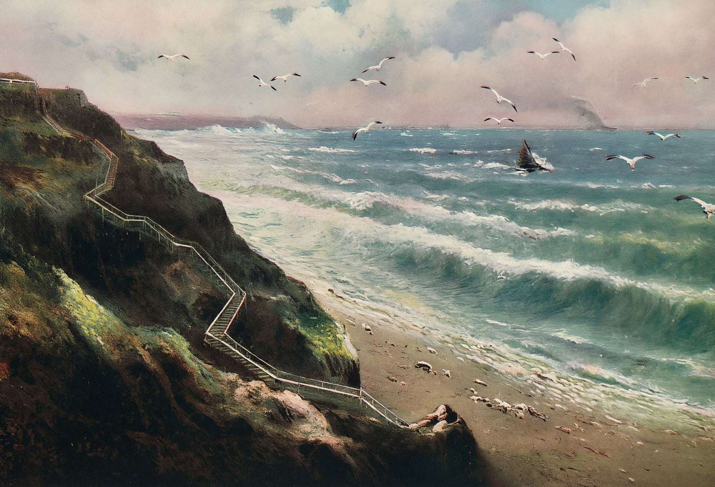 The Cliffs and Steps to the Sands Bournemouth in 1903 Vintage Print (7 Sizes)