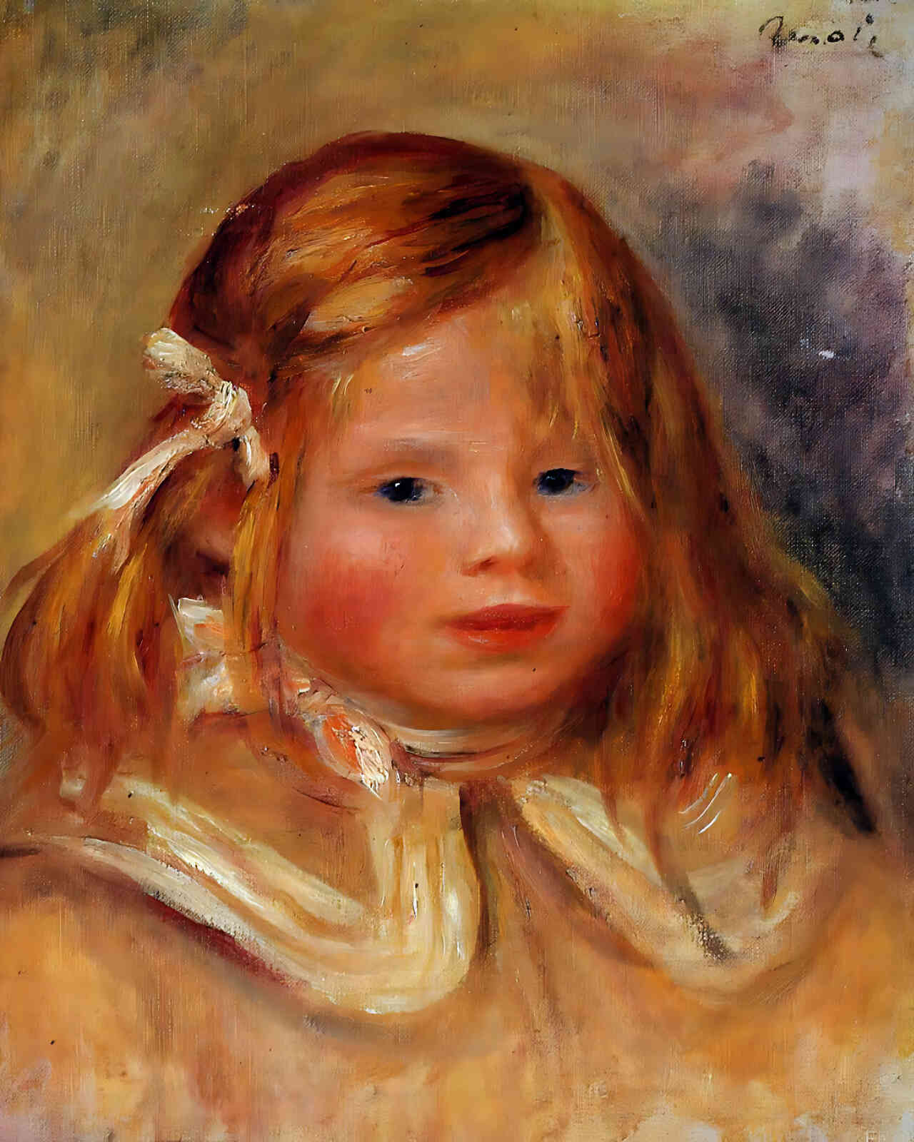 Coco in a Red Ribbon Painting by Pierre-Auguste Renoir 8x10" Art Print