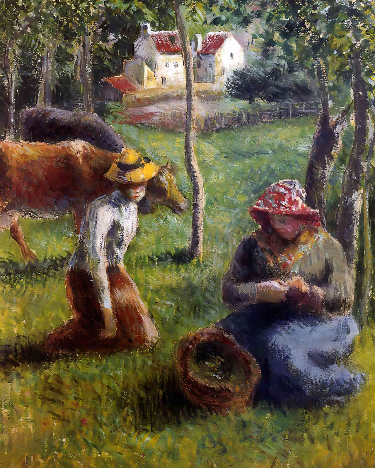 Cowherd Painting by Camille Pissarro 8x10" Art Print - Restored