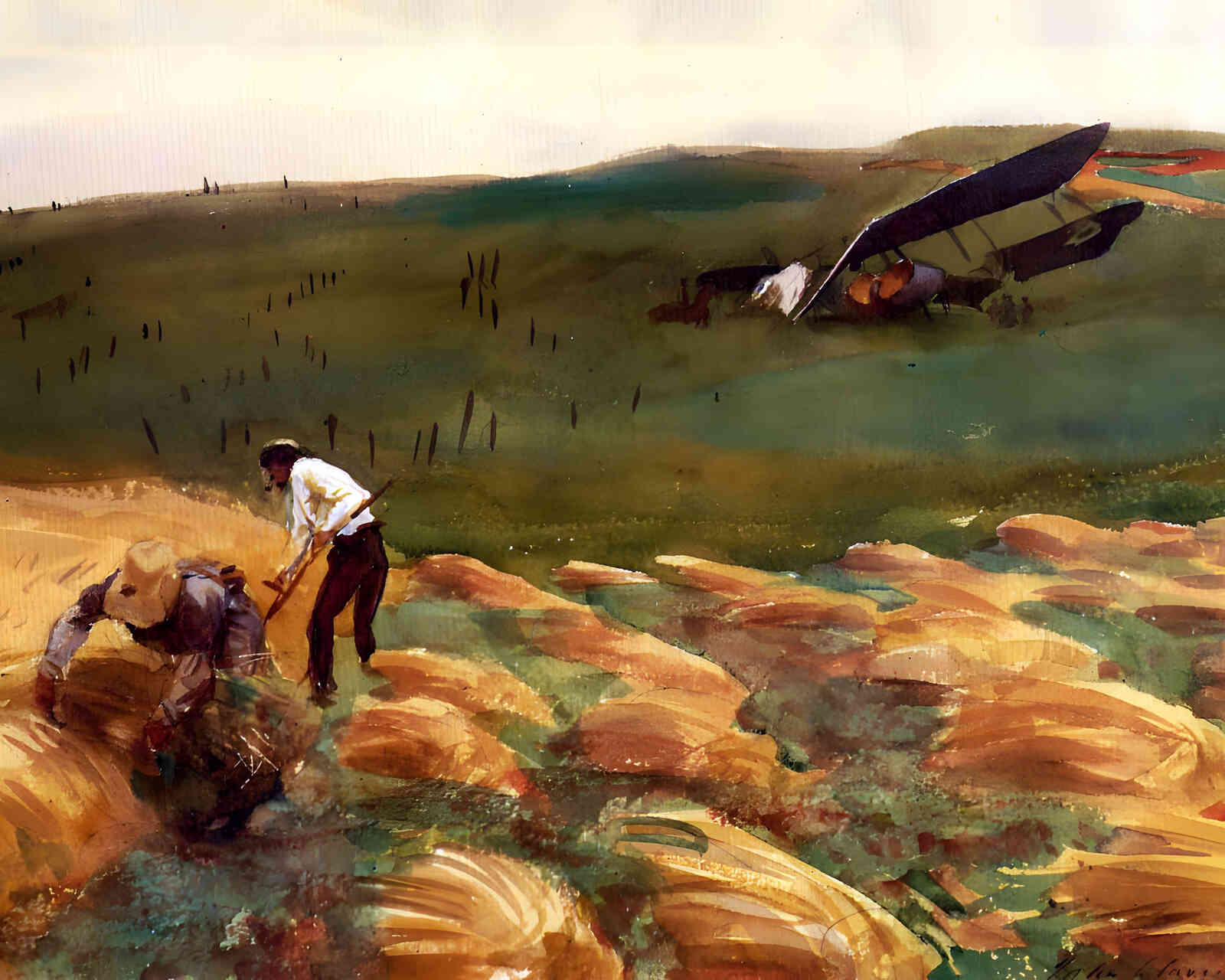 Crashed Aeroplane 1918 Painting by John Singer Sargent 8x10" Art Print