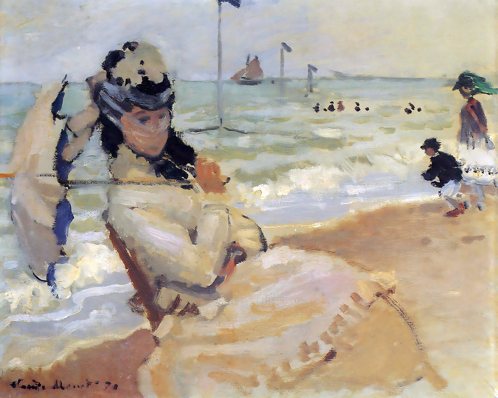 Camille on the Beach at Trouville Painting by Claude Monet 8x10" Art Print