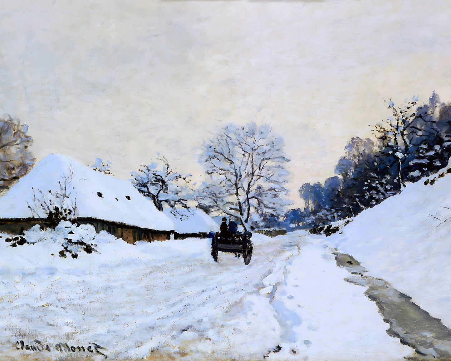 Cart on the Snow Covered Road with Saint-Simeon Farm Painting by Claude Monet 8x10" Art Print