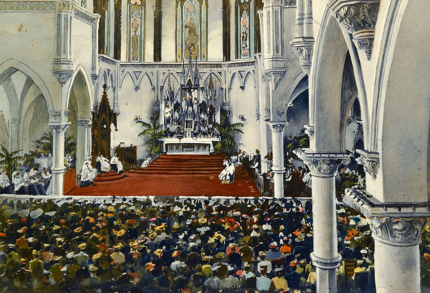 Interior of Sacred Heart Cathedral Dallas in 1908 Art Print (7 Sizes)