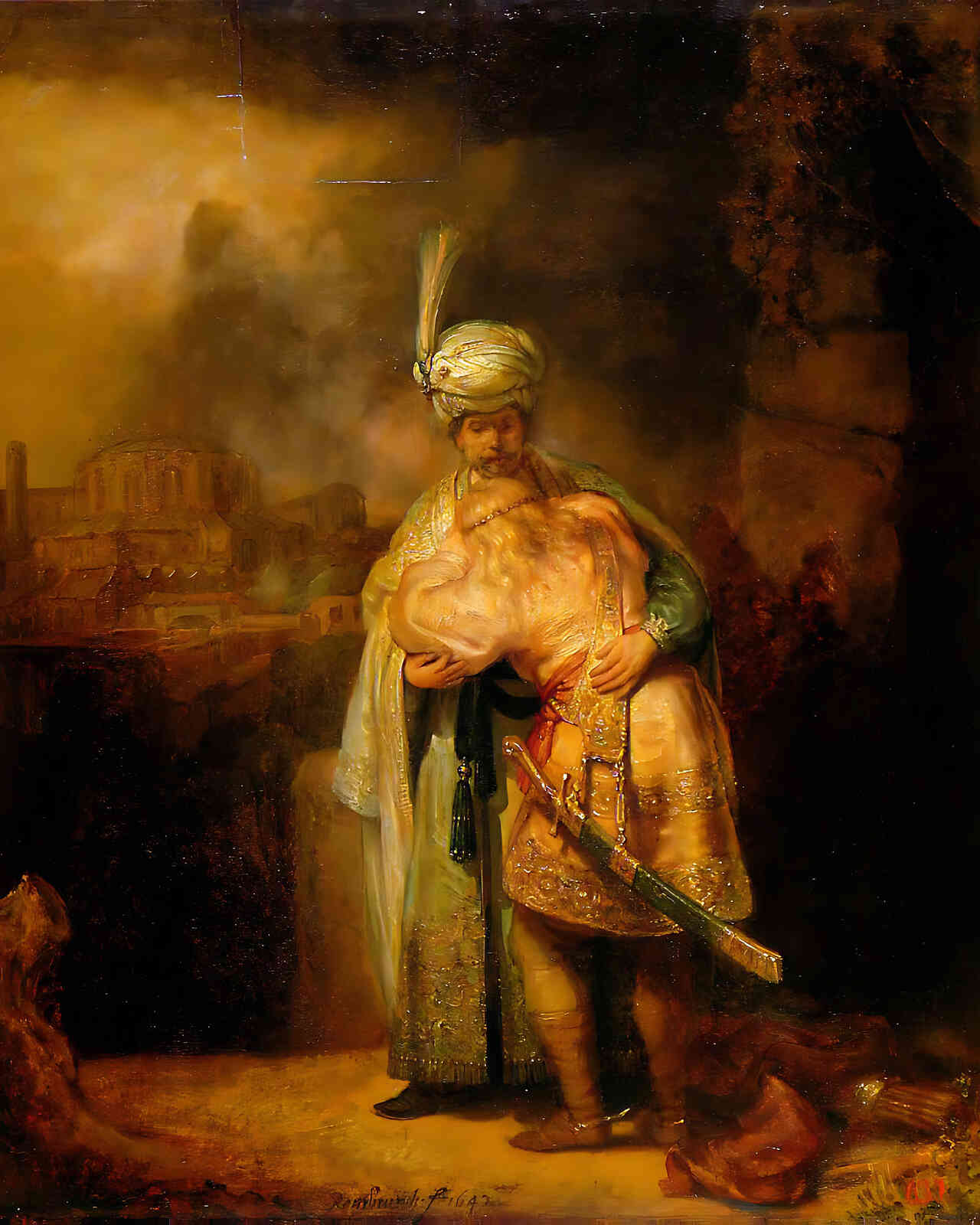 David and Jonathan Painting by Rembrandt 8x10" Art Print - Restored