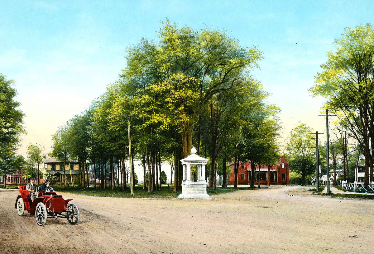 Mayher Fountain and Park Car Added, Easthampton, MA in 1908 Vintage Print
