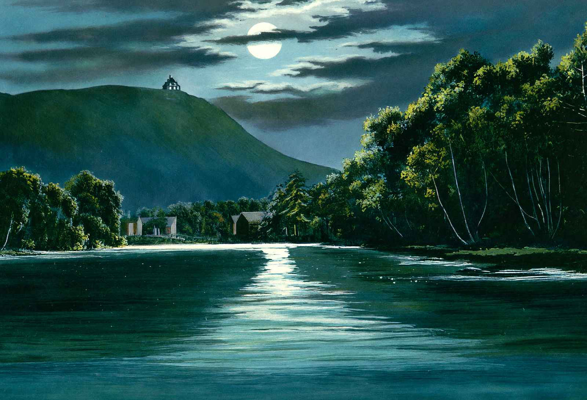 Mt Tom from Williston Ave by Moonlight, Easthampton, MA in 1908 Vintage Print