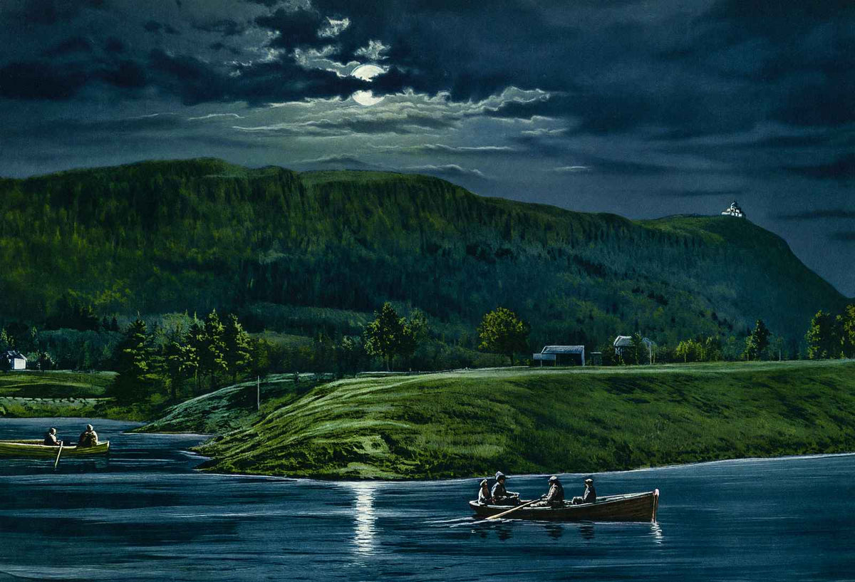 Mt Tom from Hampton Mills by Moonlight, Easthampton, MA Vintage Print (7 Sizes)