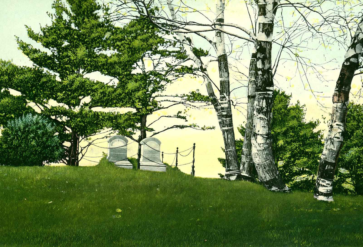 Round Top - Graves of Mr and Mrs D L Moody, Northfield, MA in 1907 Vintage Print