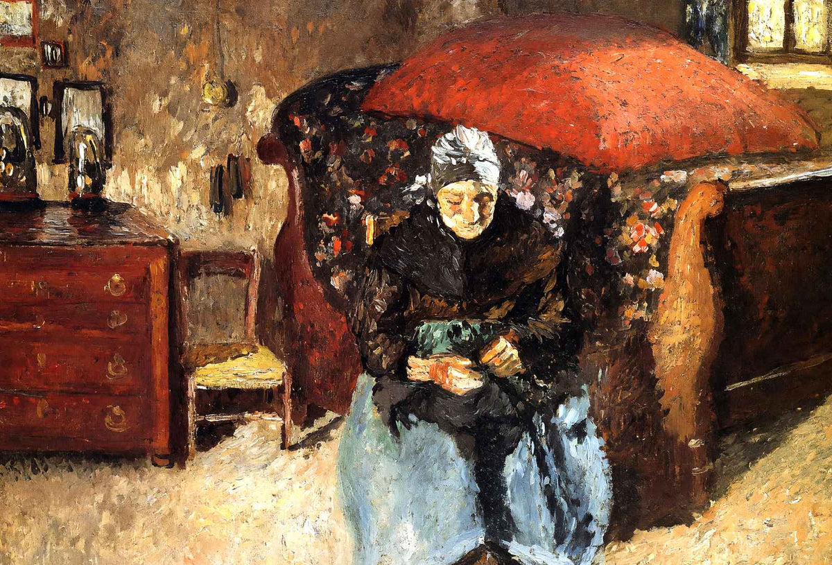Elderly Woman Mending Old Clothes, Moret 1902 by Pissarro Art Print (6 Sizes)