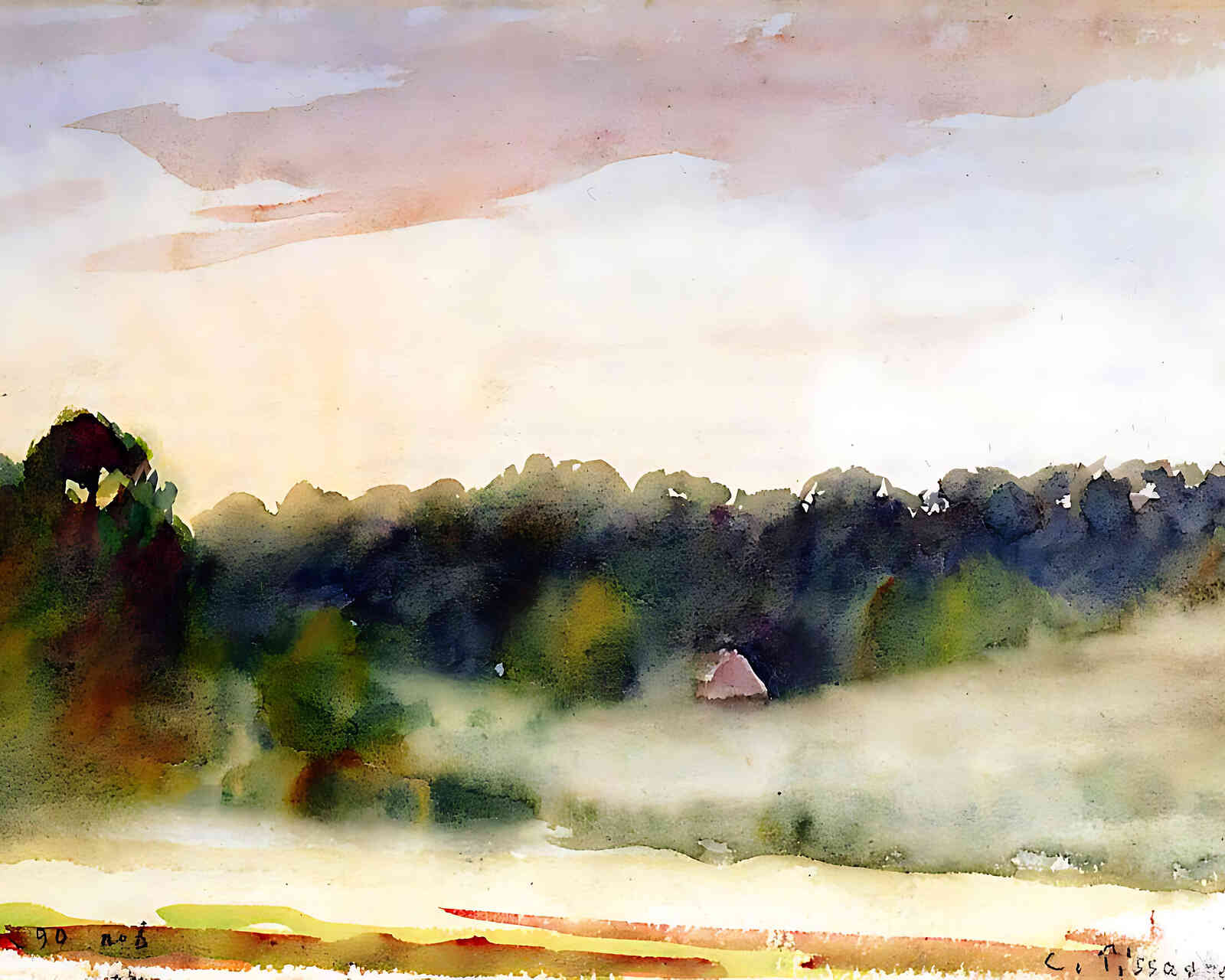 Eragny Landscape () Painting by Camille Pissarro 8x10" Art Print - Acid Free