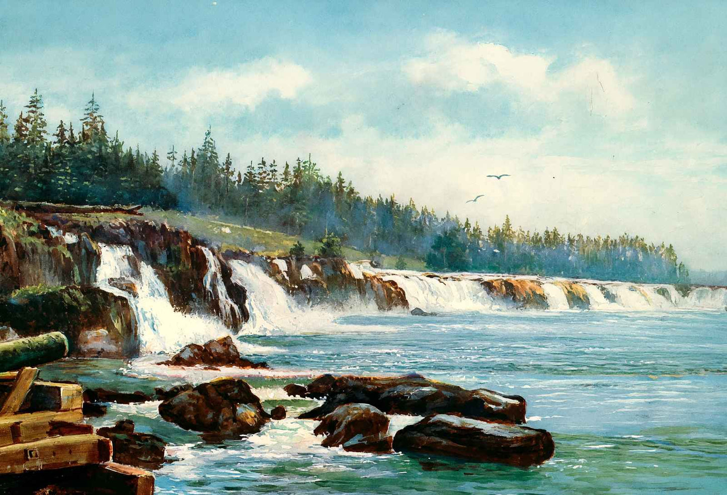 Falls of the Willamette River Oregon in 1908 Painting Print (7 Sizes)