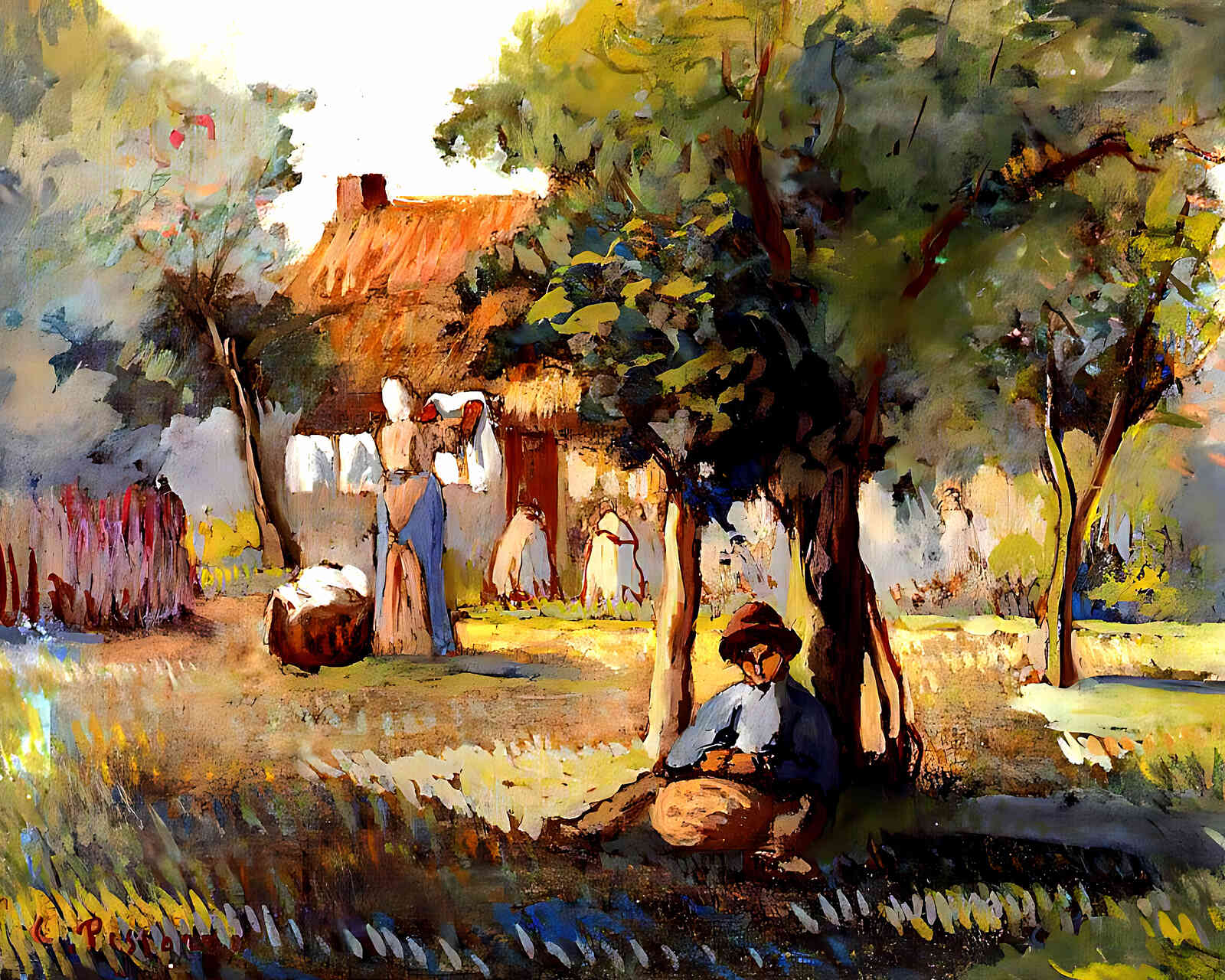 Family Garden Painting by Camille Pissarro 8x10" Art Print (Premium Print)