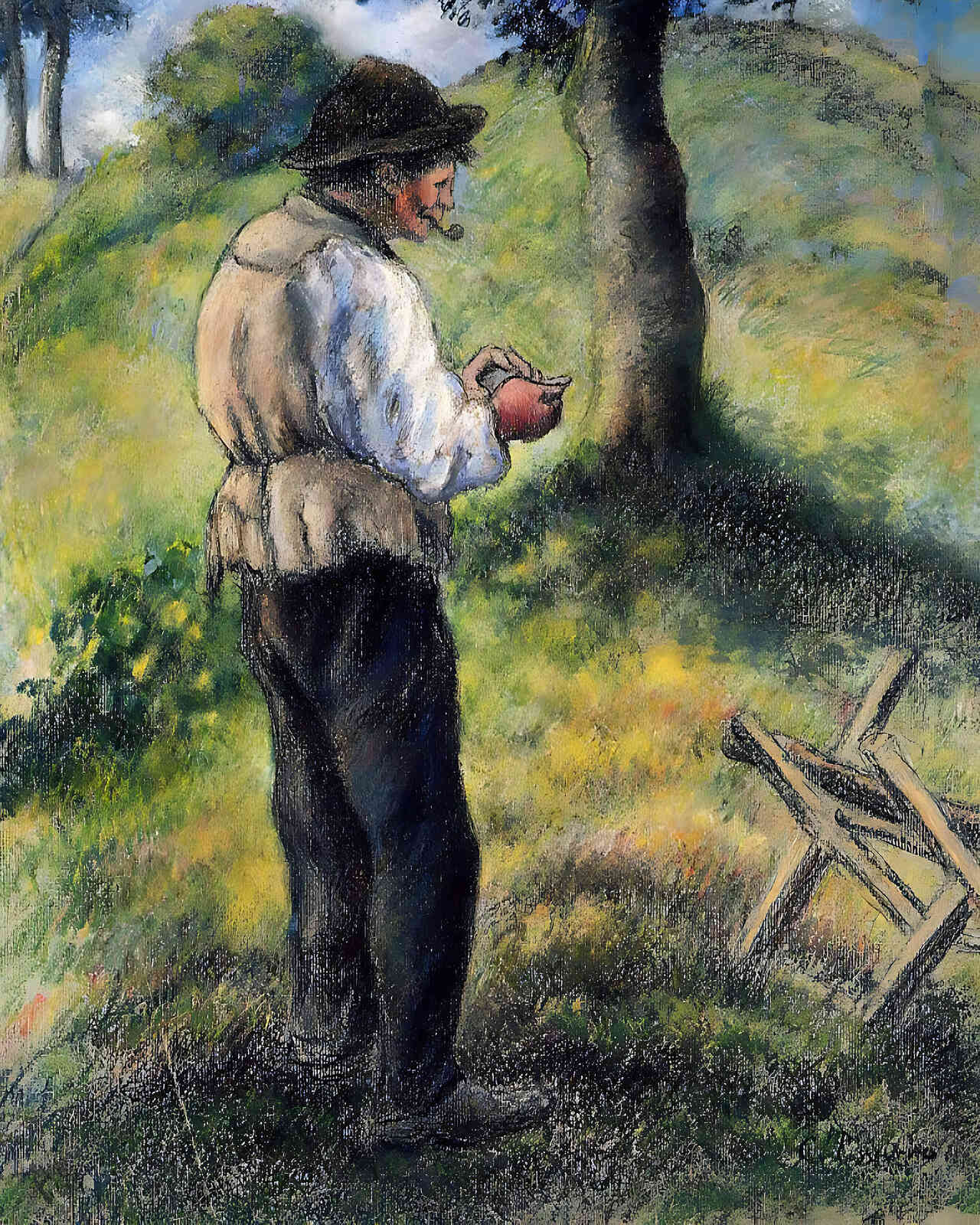 Father Melon Lighting His Pipe Painting by Camille Pissarro 8x10" Art Print