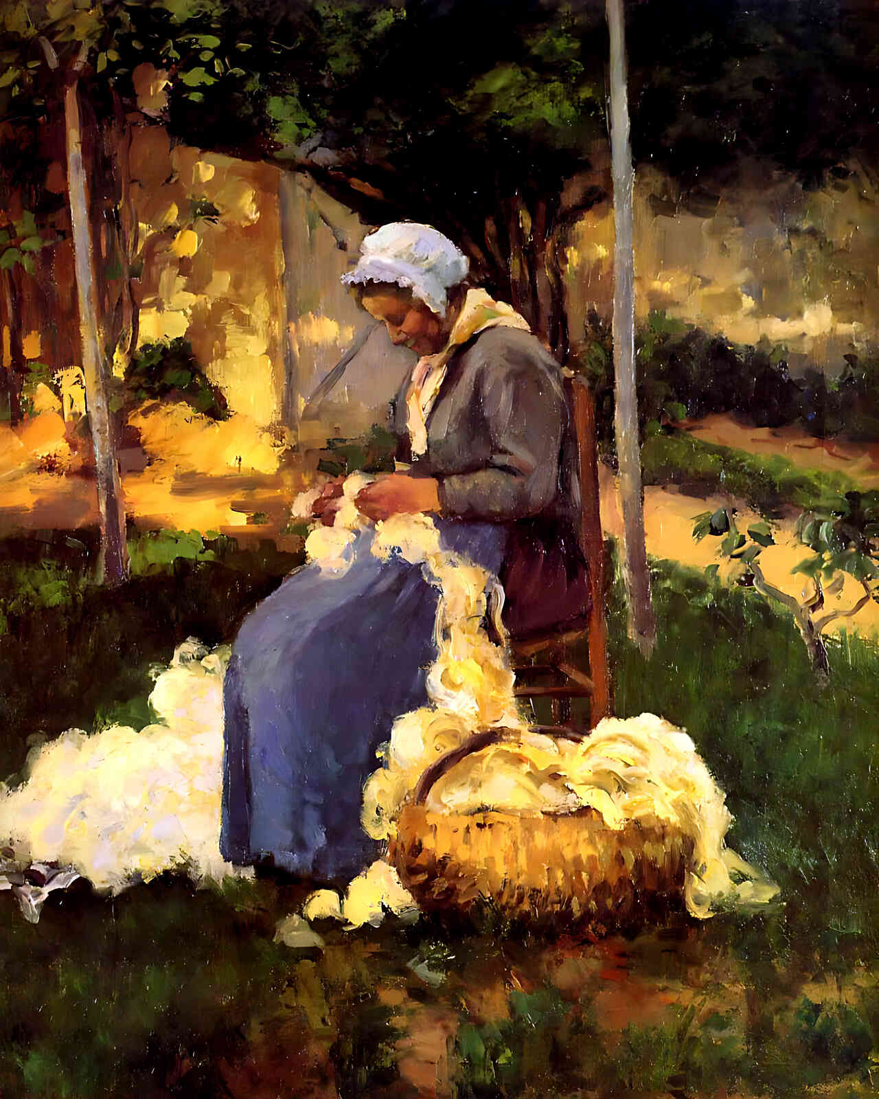 Female Peasant Carding Wool Painting by Camille Pissarro 8x10" Art Print