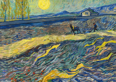 Field with Plowing Farmers Art Print Painting by Vincent van Gogh (6 Sizes)