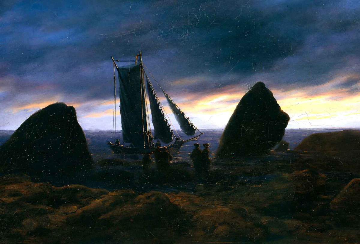 Fishing Boat Between Two Rocks on the Beach of the Baltic 1830 Print (6 Sizes)