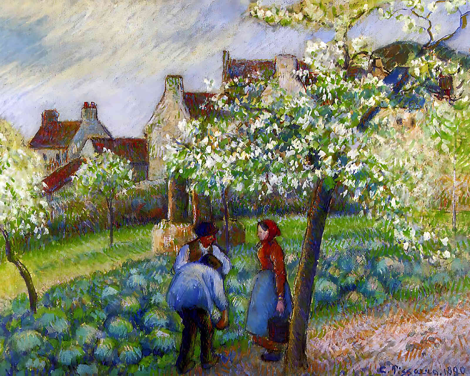Flowering Plum Trees Painting by Camille Pissarro 8x10" Art Print (High Quality)