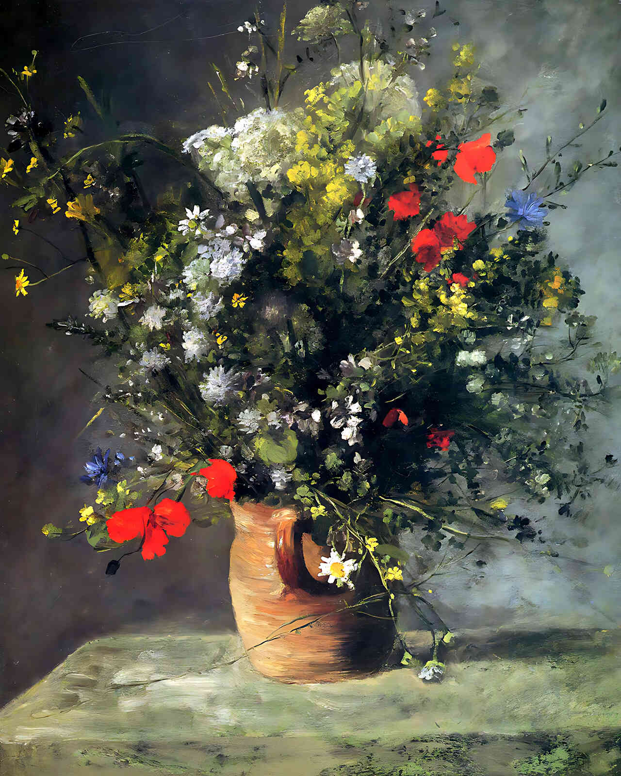 Flowers in a Vase Painting by Pierre-Auguste Renoir 8x10" Art Print - Acid Free