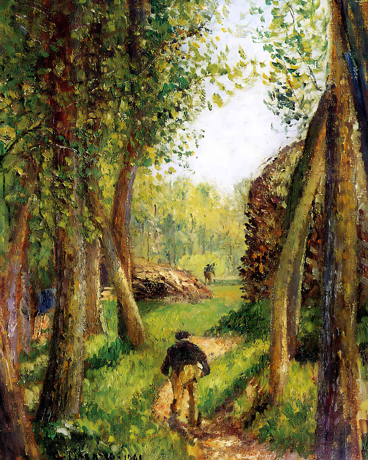 Forest Scene with Two Figures Painting by Camille Pissarro 8x10" Art Print
