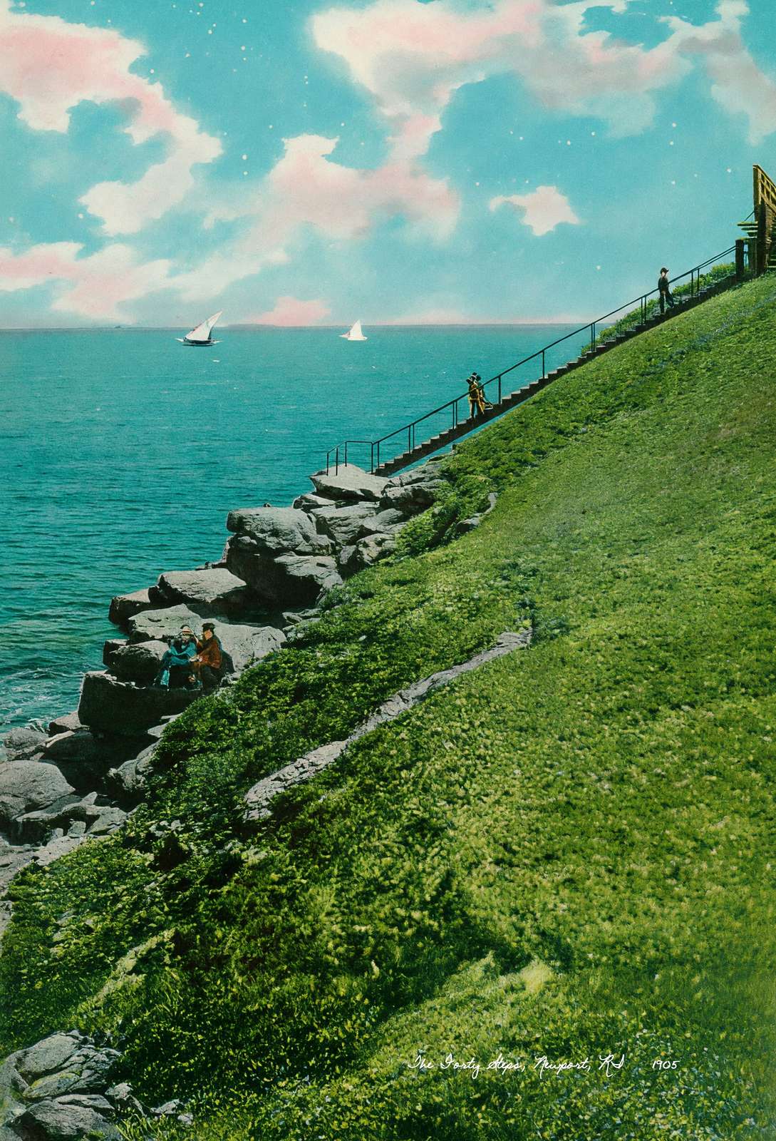 The Forty Steps Newport RI in 1905 Vintage Print (7 Sizes)