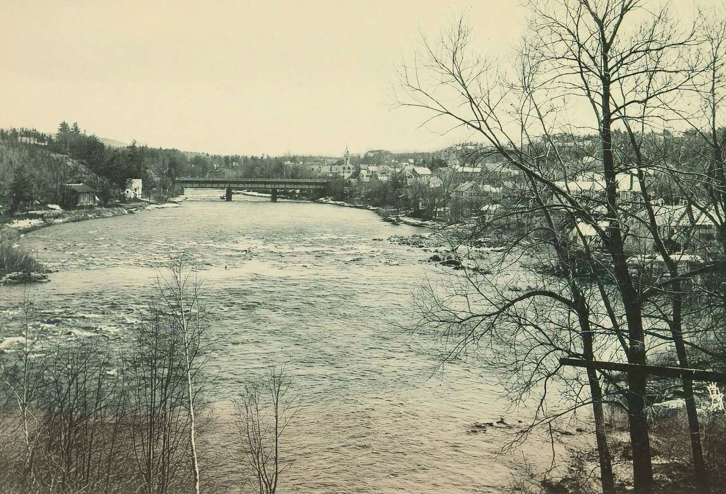 Pemigewasset River and Bridge Franklin NH Vintage Print (7 Sizes)