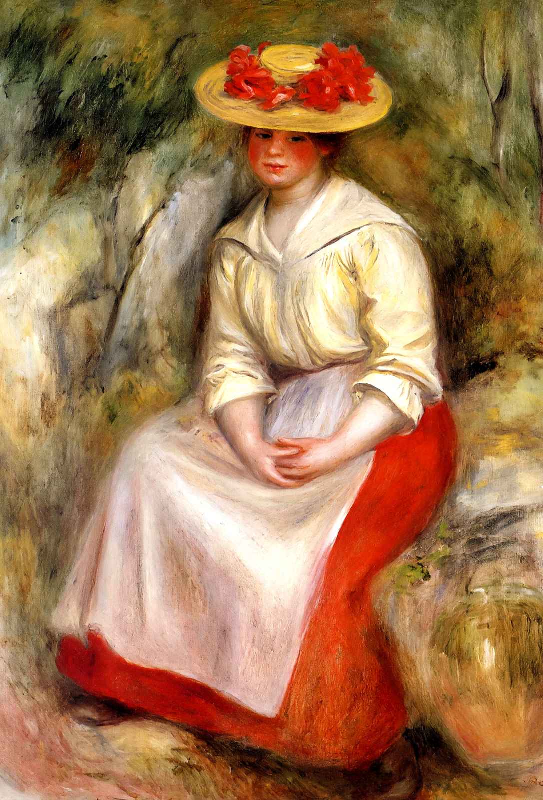 Gabrielle in a Straw Hat Art Print 1900 by Pierre-Auguste Renoir (6 Sizes)