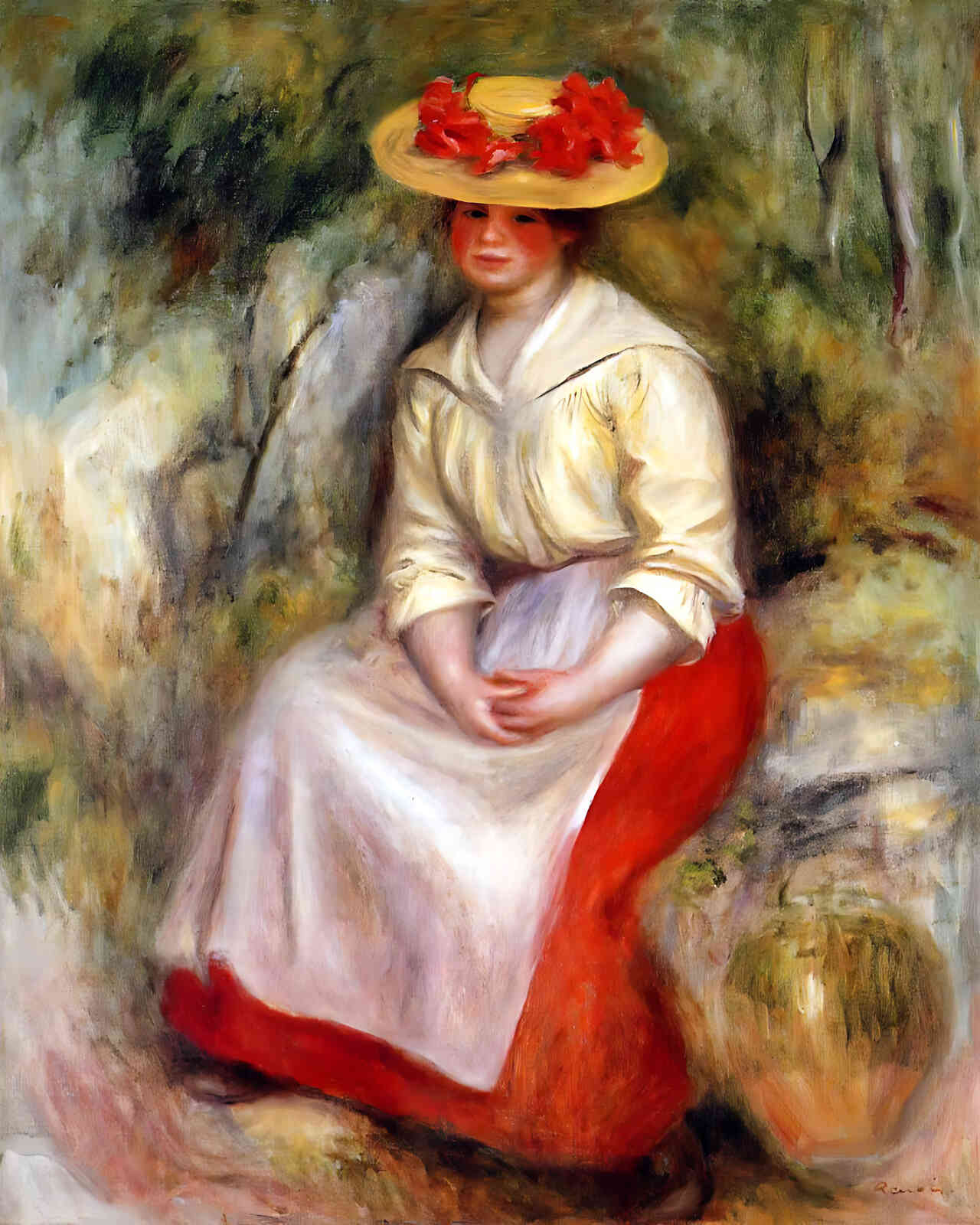 Gabrielle in a Straw Hat Painting by Pierre-Auguste Renoir 8x10" Art Print