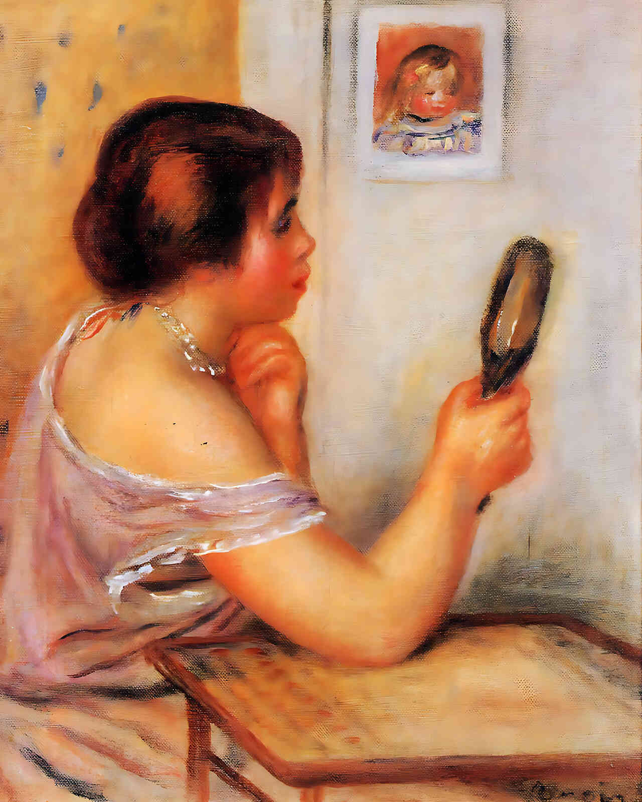 Gabrielle Holding a Mirror with a Portrait of Coco 8x10" Print - Restored