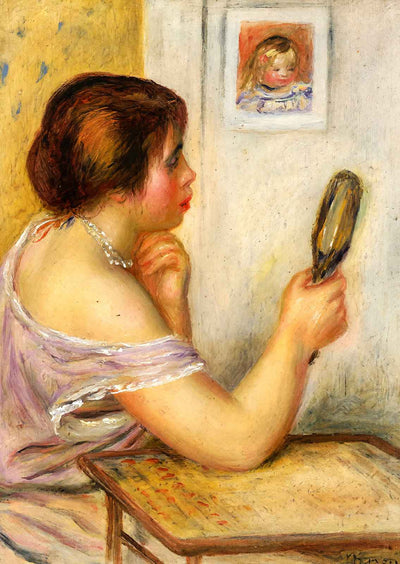Gabrielle Holding a Mirror with a Portrait of Coco 1905 Fine Art Print (6 Sizes)