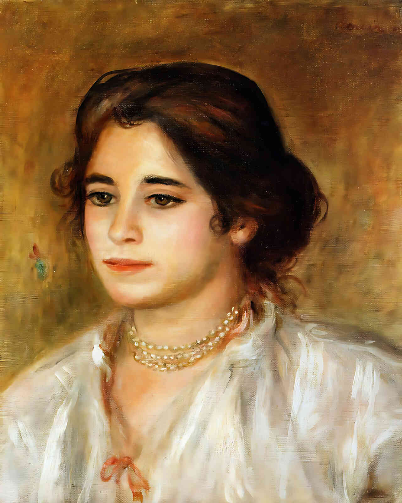 Gabrielle Wearing a Necklace Painting by Pierre-Auguste Renoir 8x10" Art Print