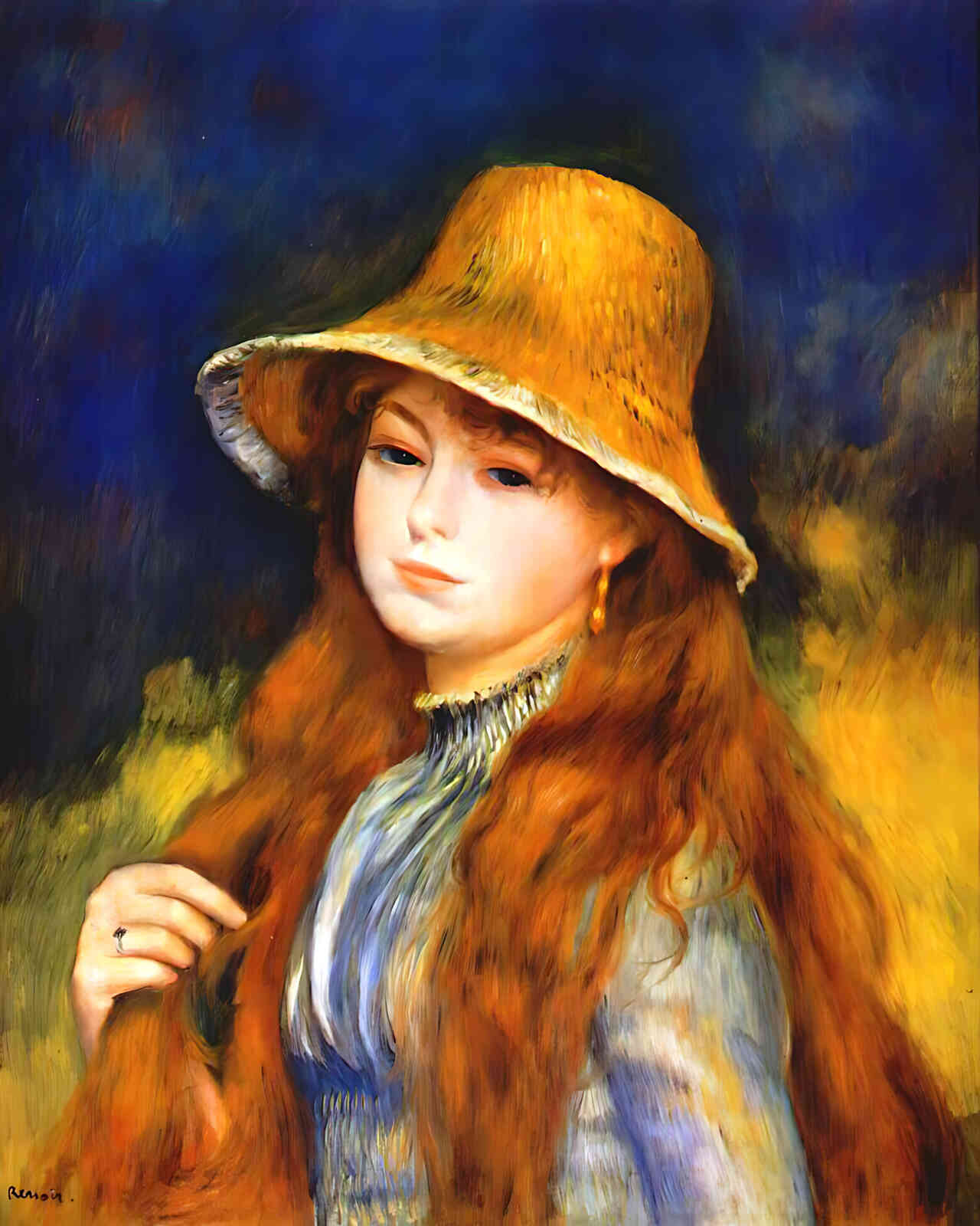 Girl with a Straw Hat Painting by Pierre-Auguste Renoir 8x10" Art Print