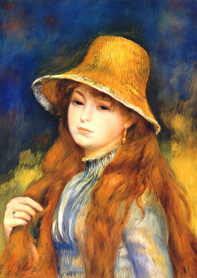 Girl with a Straw Hat Fine Art Print 1884 by Pierre-Auguste Renoir (6 Sizes)