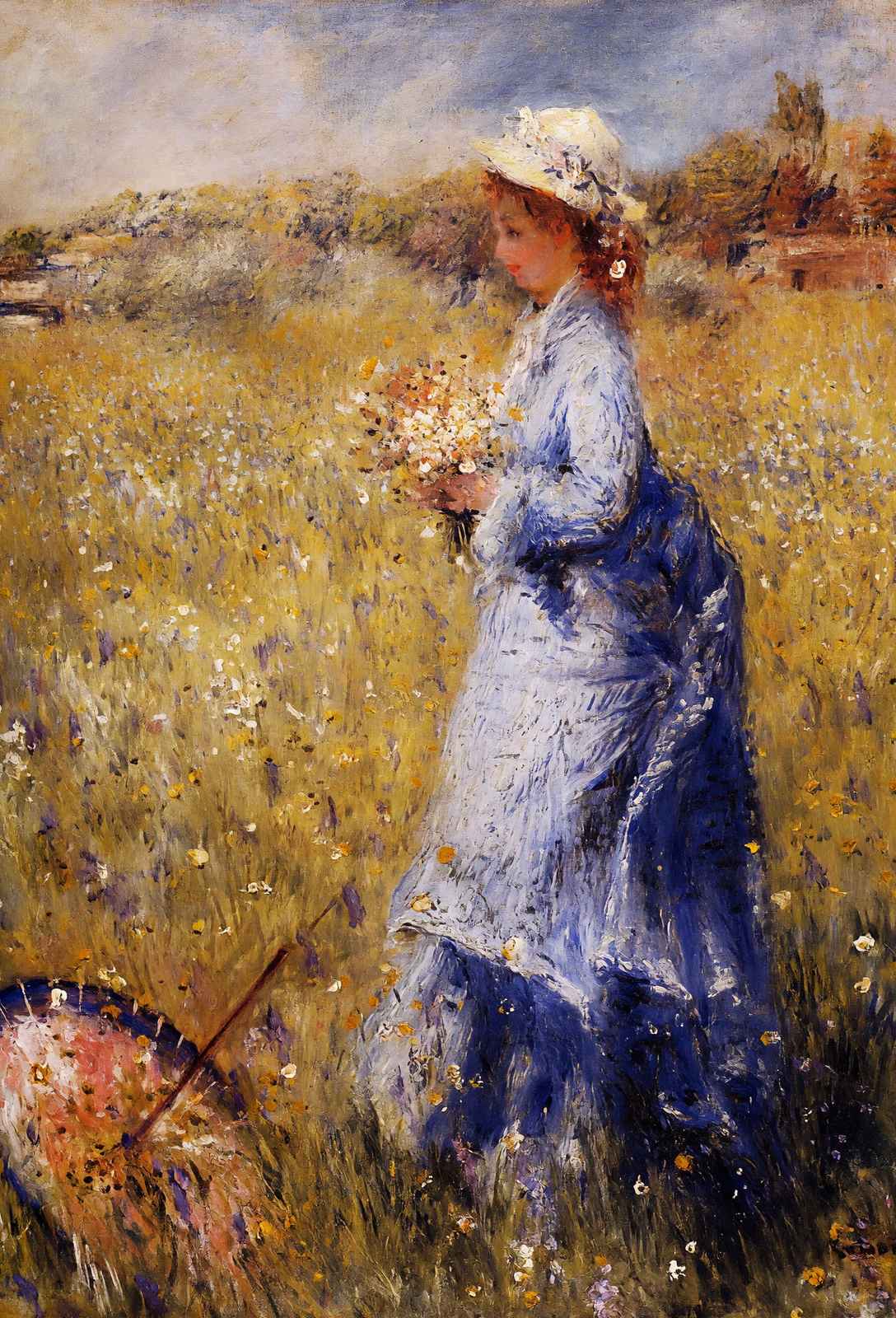 Girl Gathering Flowers Fine Art Print 1872 by Pierre-Auguste Renoir (6 Sizes)