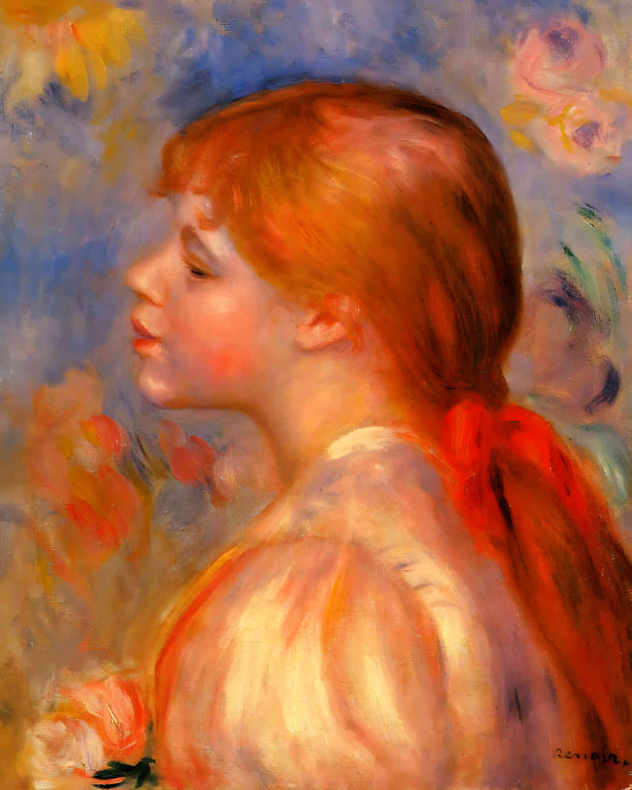Girl with a Red Hair Ribbon Painting by Pierre-Auguste Renoir 8x10" Art Print