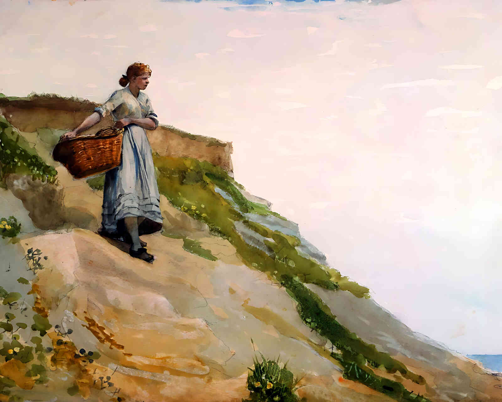 Girl Carrying a Basket Painting by Winslow Homer 8x10" Art Print Acid Free