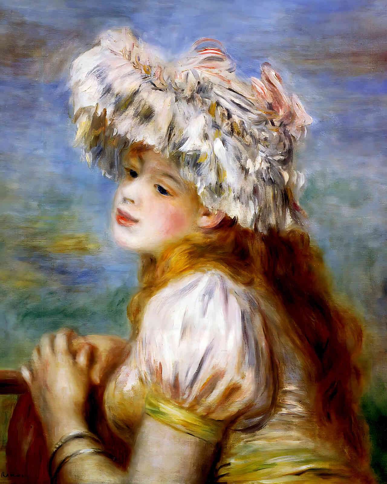 Girl in a Lace Hat Painting by Pierre-Auguste Renoir 8x10" Art Print - Restored