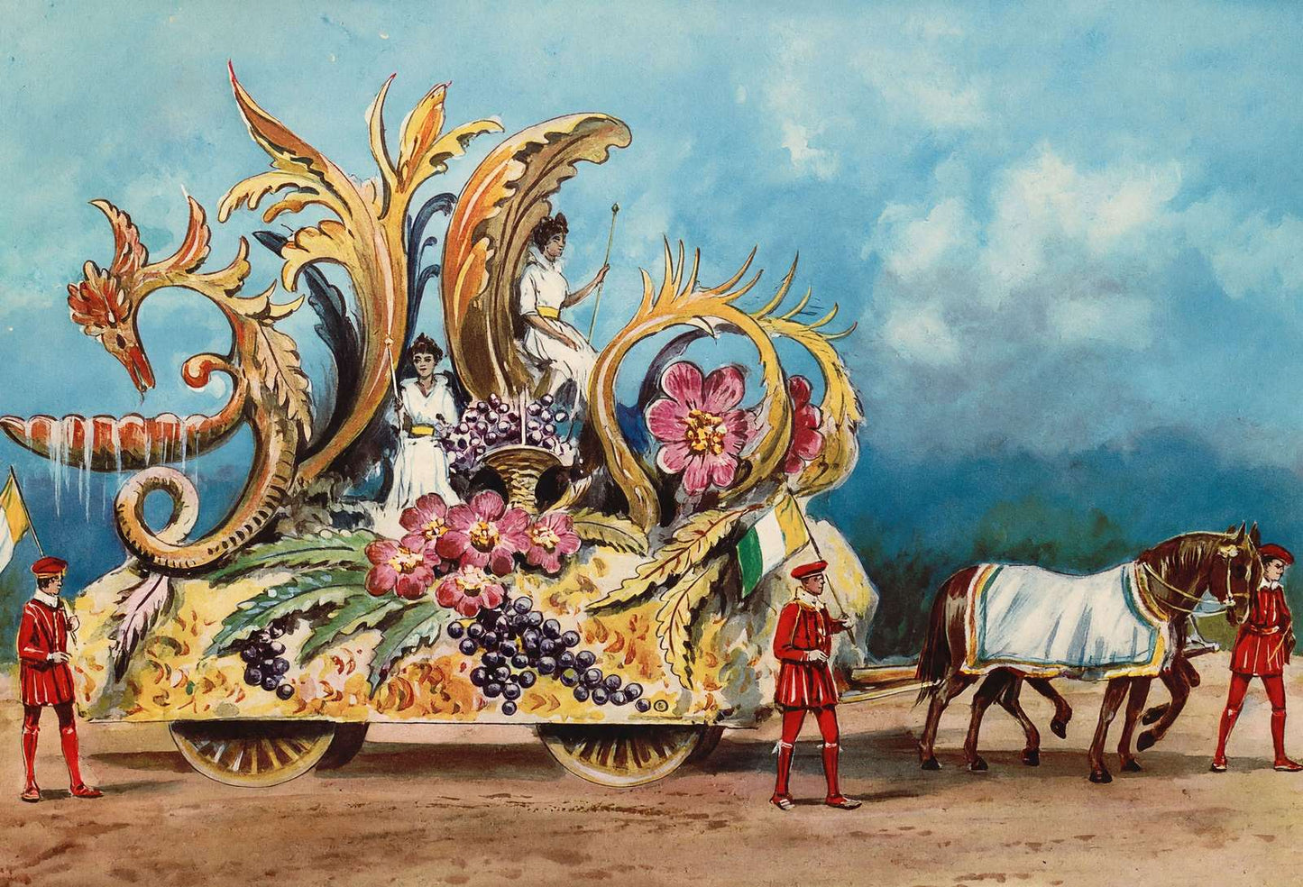 Gold Foliage Float Houston Carnival 1907 Vintage Print (7 Sizes) - Reproduction