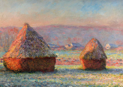 Grainstacks, White Frost Effect Art Print 1888 by Claude Monet (6 Sizes)