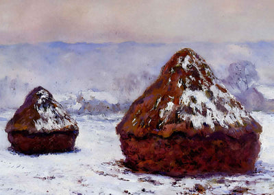 Grainstacks, Snow Effect 1890 Painting by Claude Monet Art Print (6 Sizes)