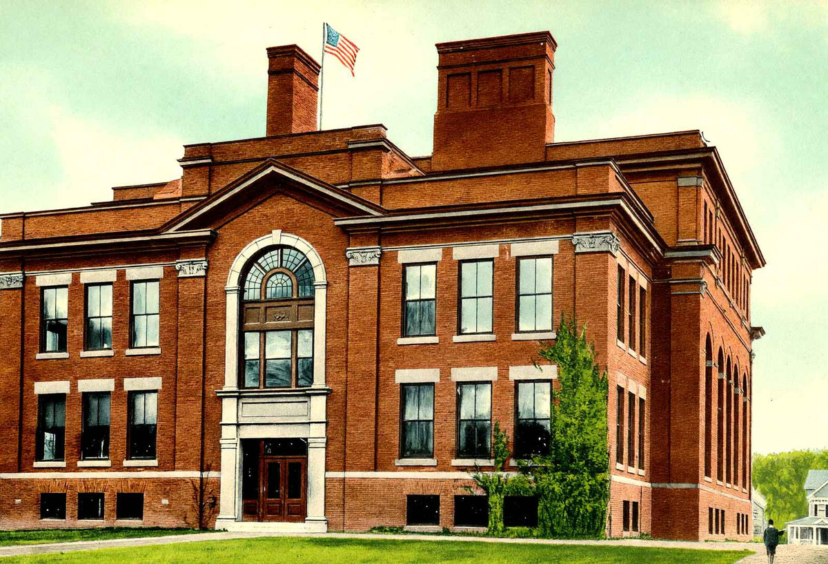 High School, Greenfield, Massachusetts in 1907 Vintage Print (7 Sizes)