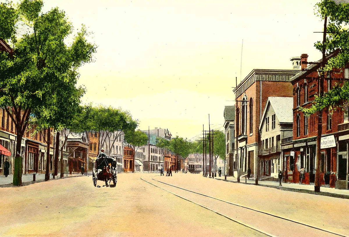 Main Street, Greenfield, Massachusetts in 1907 Vintage Print (7 Sizes)