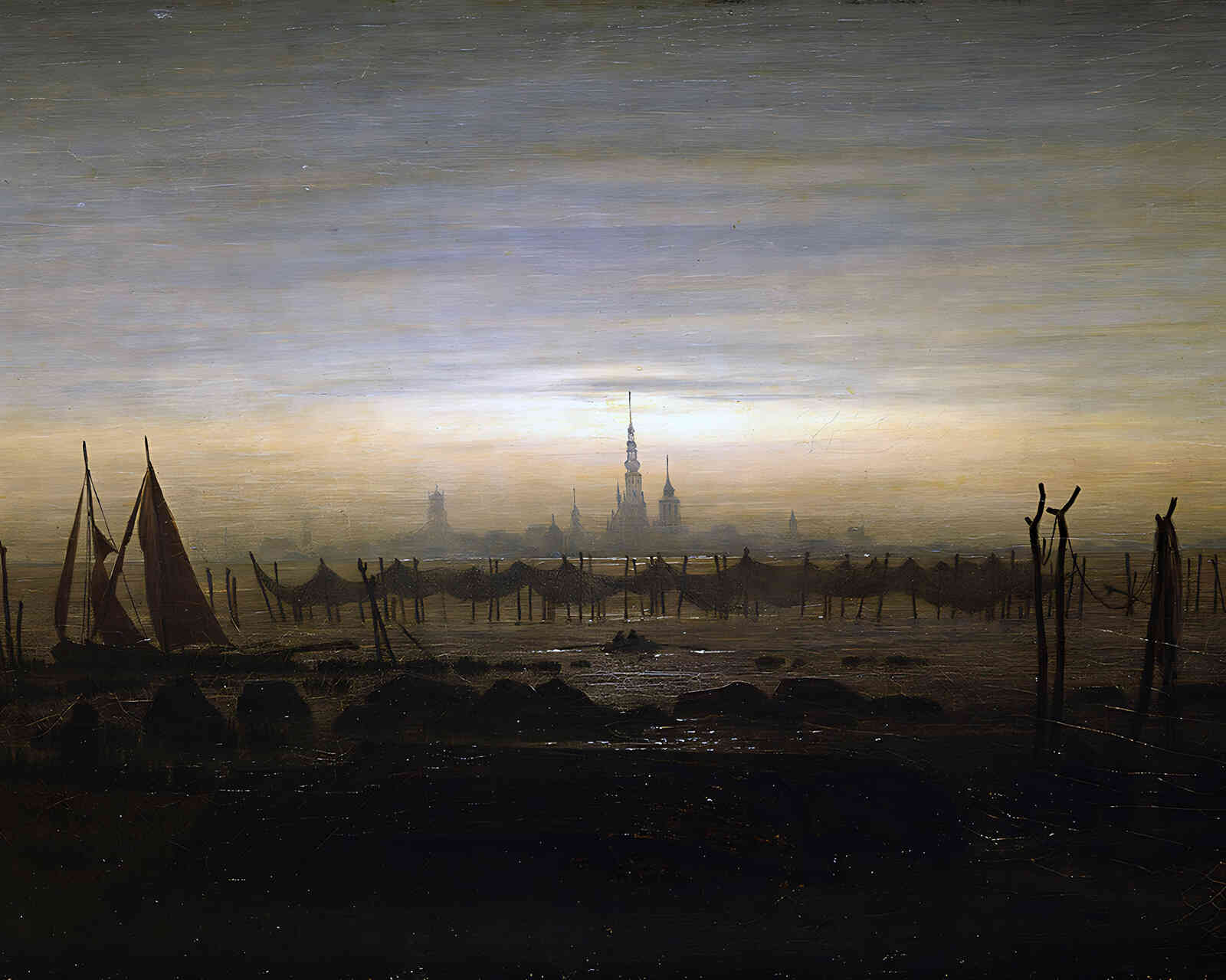 Greifswald in Moonlight Painting by Caspar David Friedrich 8x10" Art Print