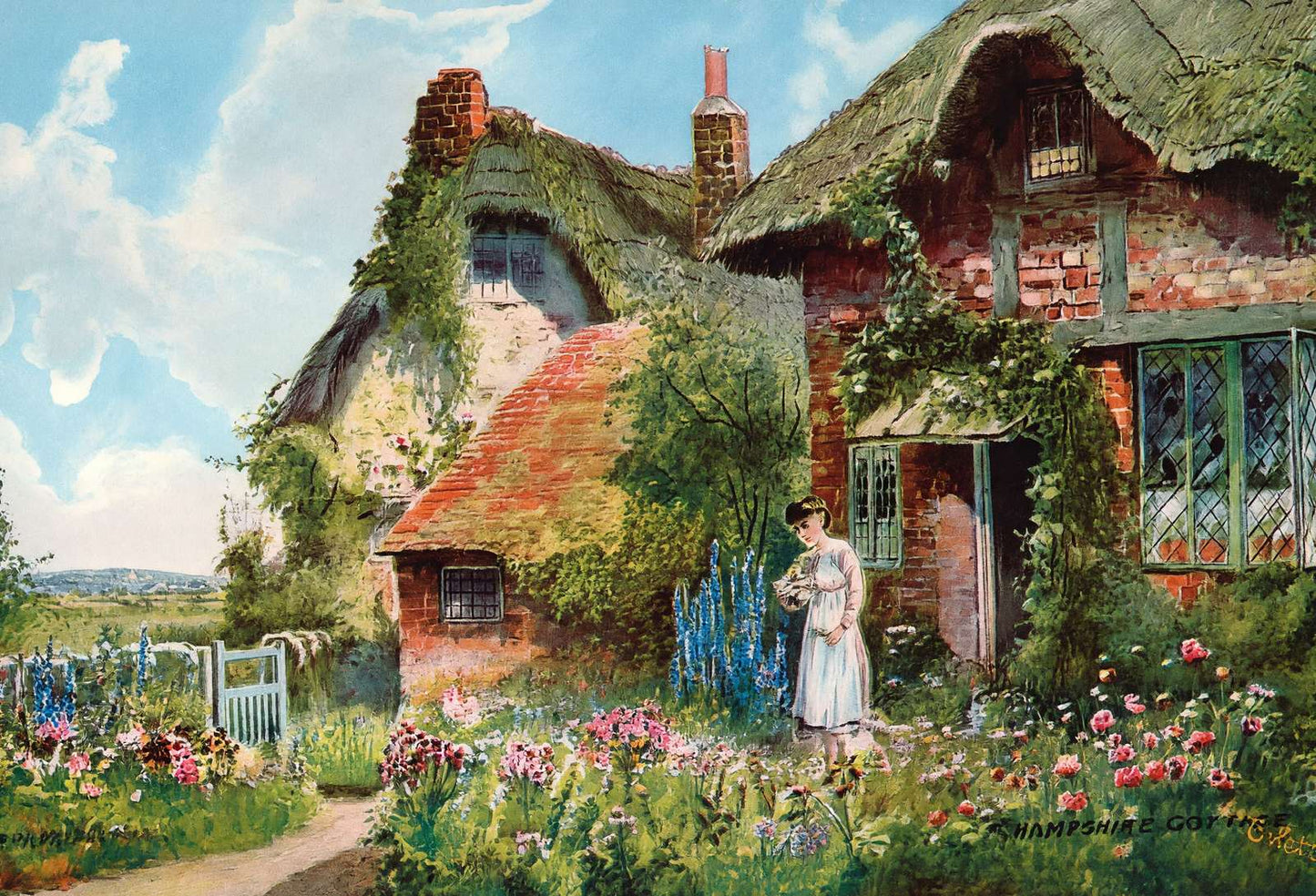 Hampshire Cottage in 1904 Vintage Print (7 Sizes) - Retouched