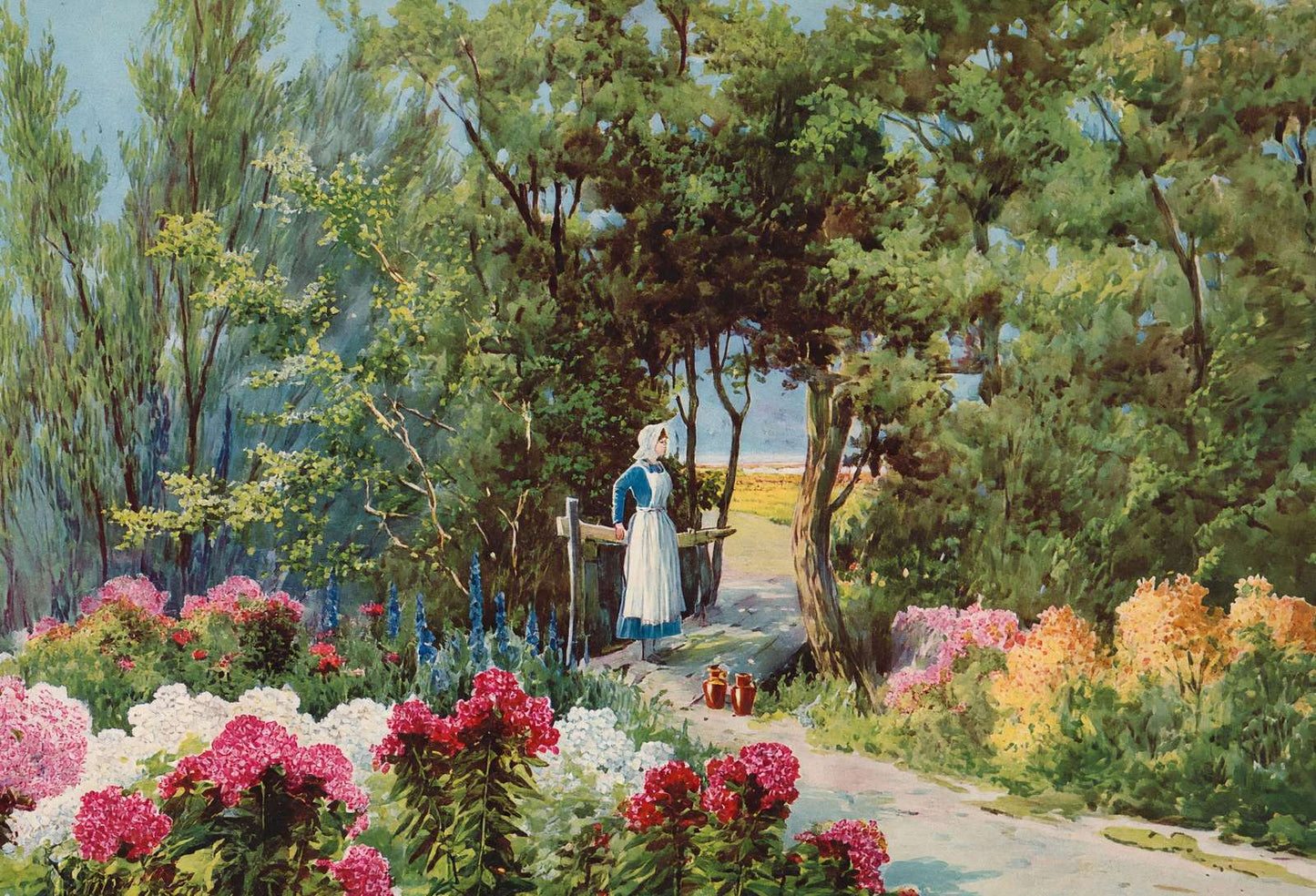 A Hampshire Garden Near Christchurch in 1907 Vintage Print (7 Sizes)