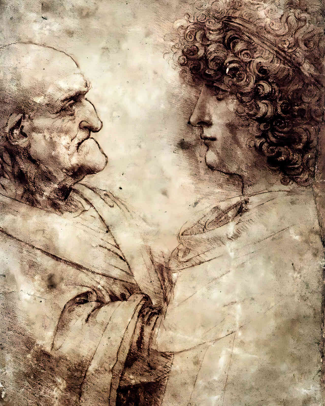 Heads of an Old Man and a Youth Painting by Leonardo da Vinci 8x10" Art Print